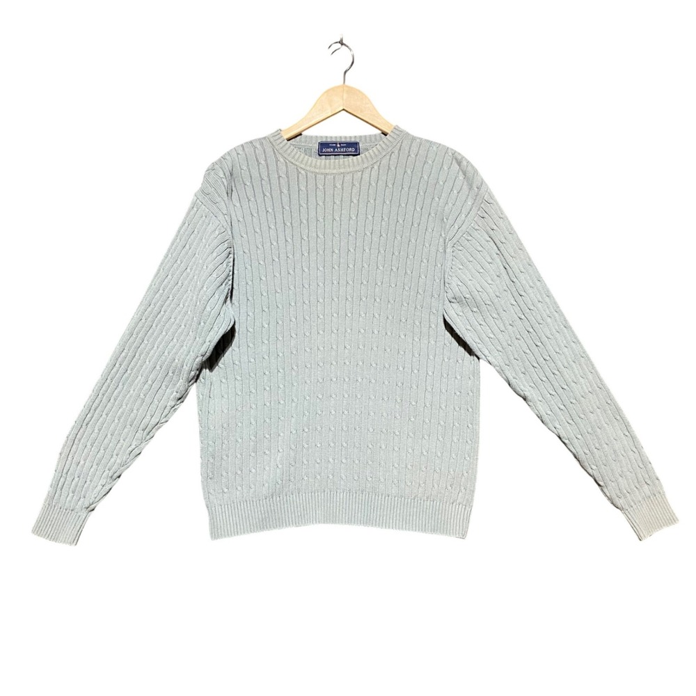 VTG John Ashford Mens Medium Cable‎ Knit Sweater Grey 100% Cotton Australia